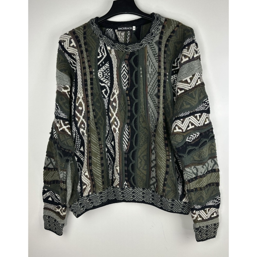 Bachrach Knit 3D Textured Sweater Cosby Biggie Style Earth Tones Mens Size Large - Picture 2 of 16